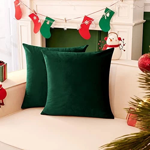 Velvet Throw Pillow Covers for Sofa 26x26 in, 26" x 26" (Pack of 2) Emerald