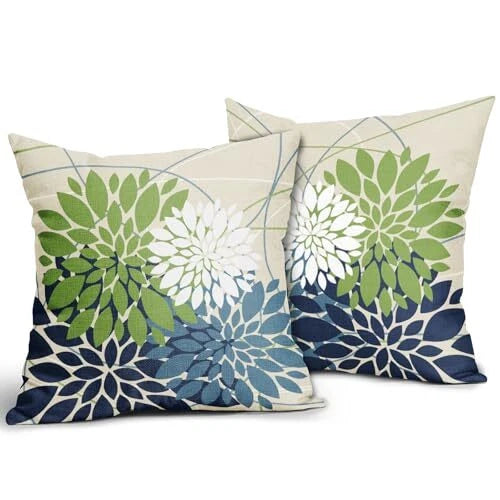 Blue Green Pillow Covers 18x18 White 18" x 18" (Pack of 2) Blue Lime Green