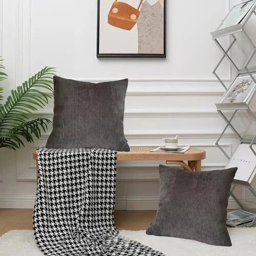 2 pcs Pack Throw Pillow Covers 18" x 18" (Pack of 2) Plush Striped Dark Brown