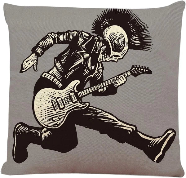 Throw Pillow Cover Rock Skull Punk Guitarist Music Skeleton Jacket Guitar Hand S