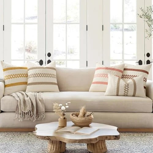 Set of 2 Boho Decorative Pillow Covers 20x20 20" x 20" (Pack of 2) Coral Red