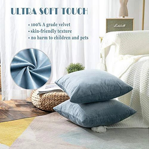Pack of 2 Cozy Velvet Pillow Covers Square 22" x 22" (Pack of 2) Silver Blue