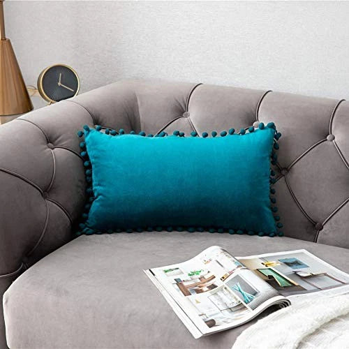 Throw Pillow Cases 12x20: 2 Pack Cozy Soft Pom 20" x 12" (Pack of 2) Turquoise