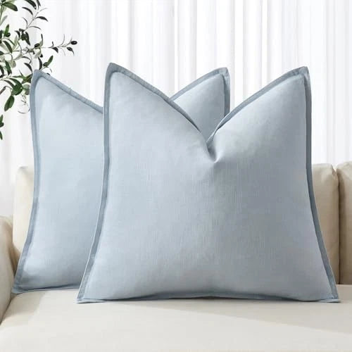 Decorative Linen Euro Sham Pillow Covers6x6 26" x 26" (Pack of 2) 2 Light Blue