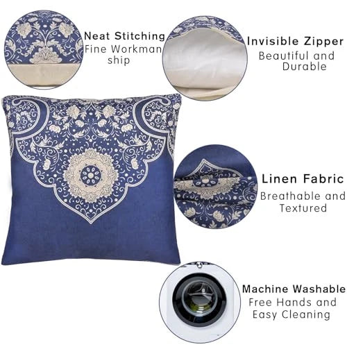 Chinoiserie Throw Pillow Covers Set of 2, Blue and White Decorative Floral