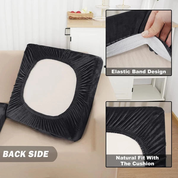Stretchable Eight-Piece Velvet Slipcovers for Sectional Sofas with Pillowcases