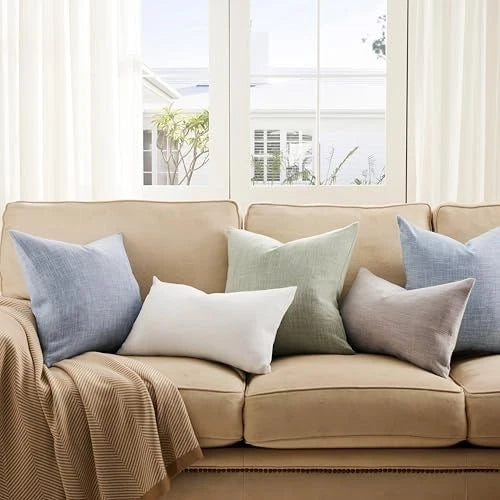 Rustic Linen Throw Pillow Covers Set of 2, 18x18 18" x 18" (Pack of 2) Blue