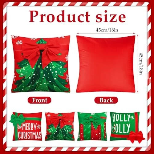 Christmas Pillow Covers 18 x 18 Inch Xmas Red Green Decorative Pillow Cases