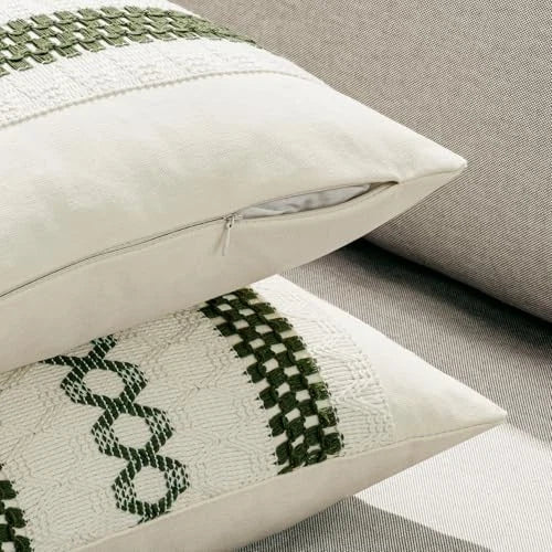 Set of 2 Boho Decorative Pillow Covers 20x20 20" x 20" (Pack of 2) Moss Green