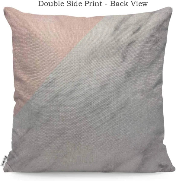 Pillow Cover Marble Pattern White Pink - Soft Linen Pillow Case for Decorative B