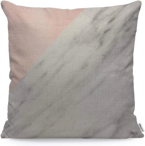 Pillow Cover Marble Pattern White Pink - Soft Linen Pillow Case for Decorative B