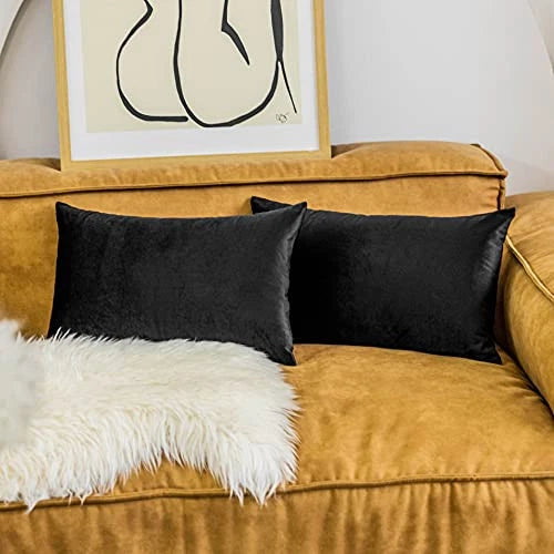 Rectangle Pillow Covers 12 x 20 inch Decorative 20" x 12" (Pack of 2) Black