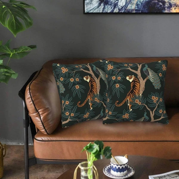 Tiger and Peacock Pillow 18" x (Pack of 2),