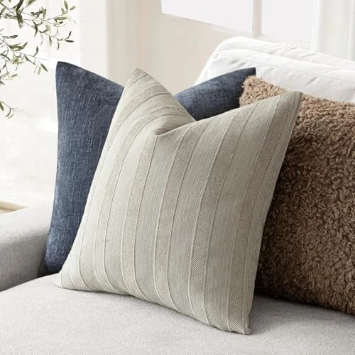 Set of 2 Decorative Striped Chenille Throw Pillow 22" x 22" (Pack of 2) Dove
