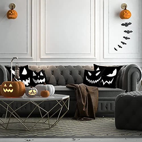 Pillow Covers Set of 4 Home Outdoor Decorative Halloween Black and Pumpkin
