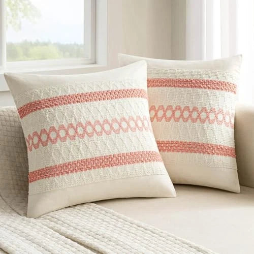 Set of 2 Boho Decorative Pillow Covers 20x20 20" x 20" (Pack of 2) Coral Red