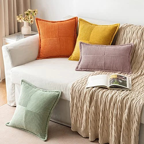 Corduroy Pillow Covers 20x20 Inch with 20" x 20" (Pack of 2) Blush Pink