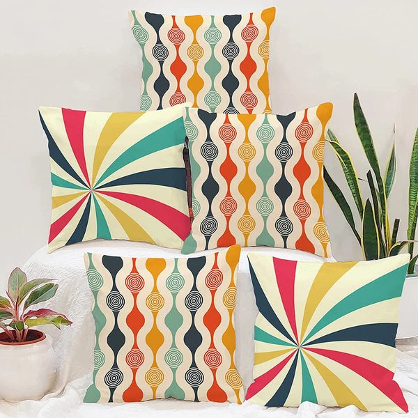 Rainbow Colours Printed Cotton Canvas Cushion Covers, Set of 5 16 x 16 Inch