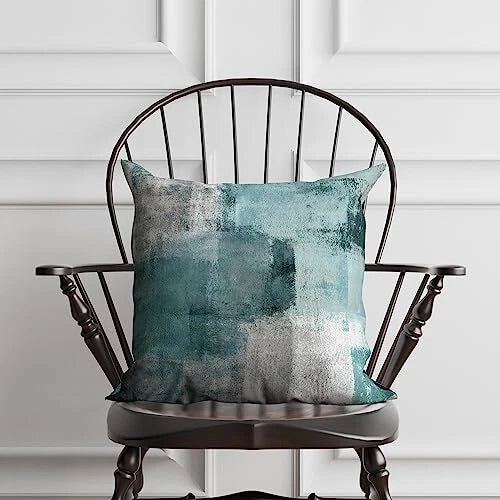 Teal Velvet Abstract Pillow Covers Set of 2 20" x 20" (Pack of 2) Grey&teal