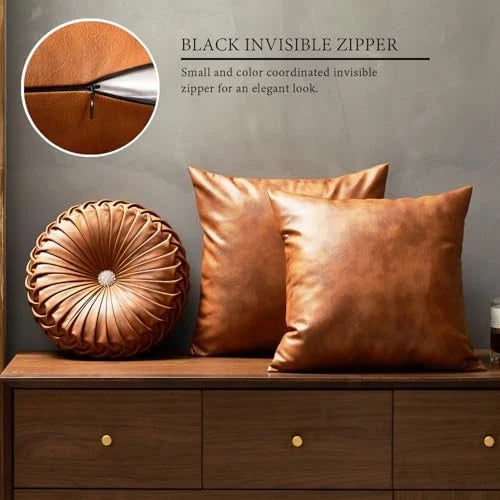 Faux Leather Throw Pillow Covers 20X20 Set of 20" x 20" (Pack of 2) Brown