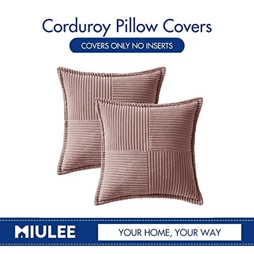 Corduroy Pillow Covers 20x20 Inch with 20" x 20" (Pack of 2) Blush Pink