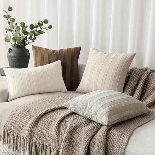 Set of 2 Decorative Striped Chenille Throw Pillow 22" x 22" (Pack of 2) Dove
