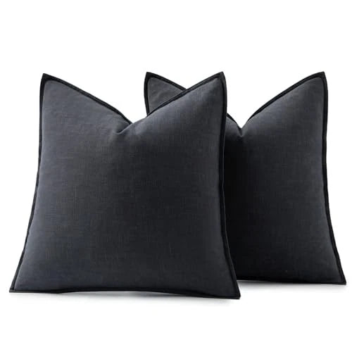 Decorative Linen Euro Sham Pillow Covers4x4 24" x 24" (Pack of 2) 2 Dark Gray