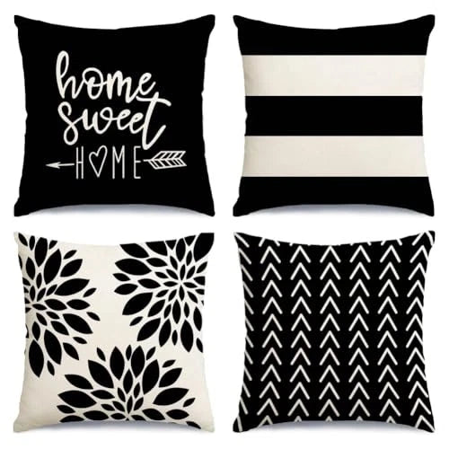 and White Throw Pillow Covers 16x16 Set of 16" x 16" (Pack of 4) Black