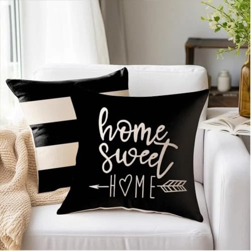 and White Throw Pillow Covers 16x16 Set of 16" x 16" (Pack of 4) Black