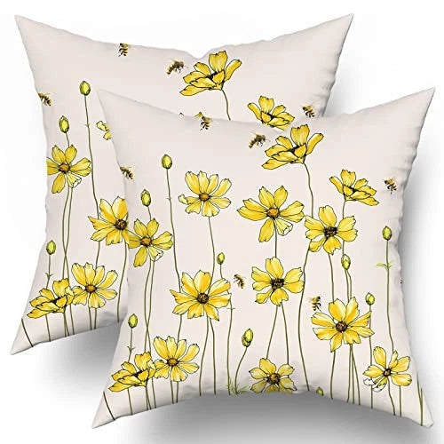 Spring Yellow Floral Pillow Covers 18X18 18" x 18" (Pack of 2) Yellow Flower