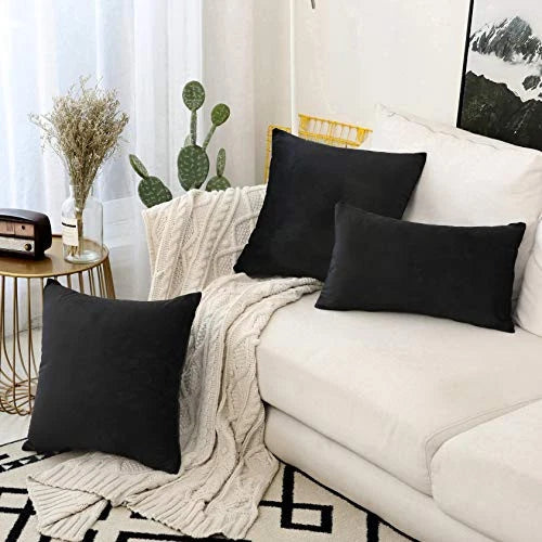Rectangle Pillow Covers 12 x 20 inch Decorative 20" x 12" (Pack of 2) Black