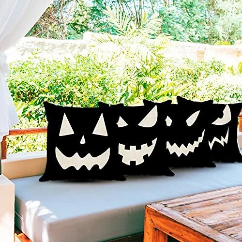 Pillow Covers Set of 4 Home Outdoor Decorative Halloween Black and Pumpkin