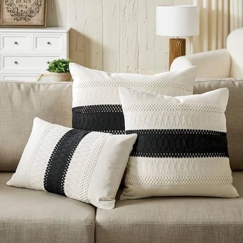 2 Packs Cotton Boho Throw Pillow Covers 20" x 20" (Pack of 2) Contrast/Black