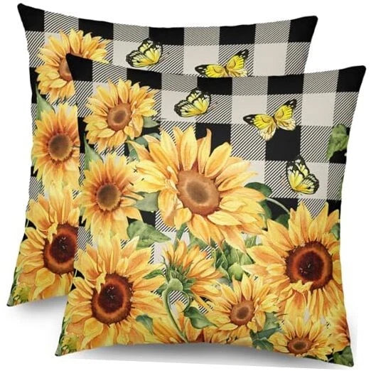 Sunflower Pillow Covers 18x18 Set of 2 18" x 18" (Pack of 2) Black Yellow Green