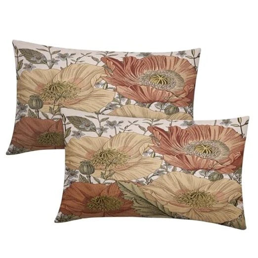 Pillow Covers 12x20 Rustic 12" x 20" (Pack of 2) Brown Rust Red Vintage Floral
