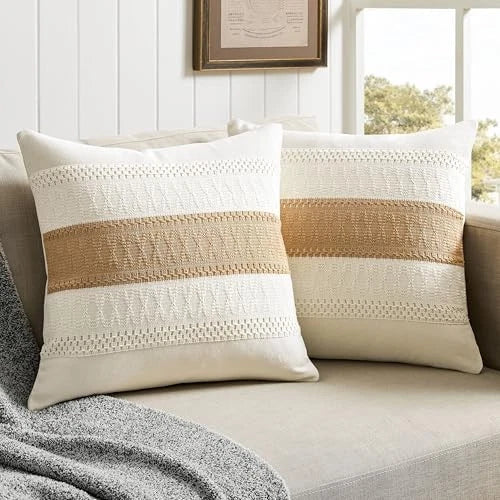 2 Packs Cotton Boho Throw Pillow Covers 20" x 20" (Pack of 2) Contrast/Brown