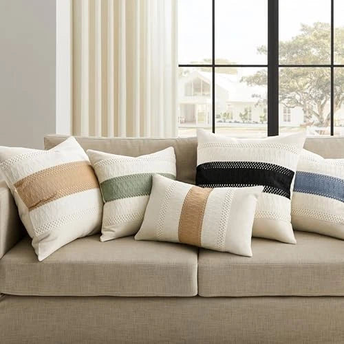 2 Packs Cotton Boho Throw Pillow Covers 20" x 20" (Pack of 2) Contrast/Brown
