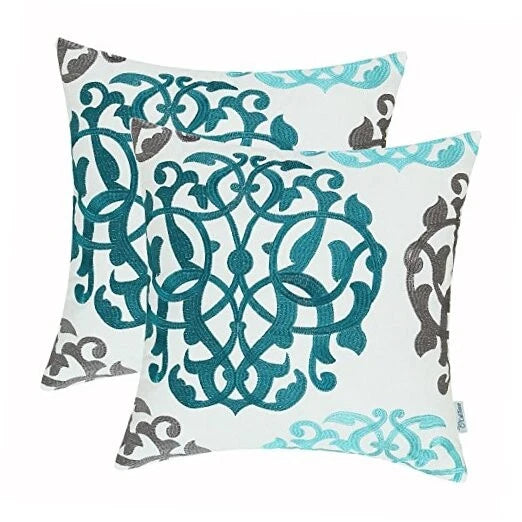 Throw Pillow 18" x 18" (Pack of 2) Geometric Floral - Teal / Duck Egg / Gray