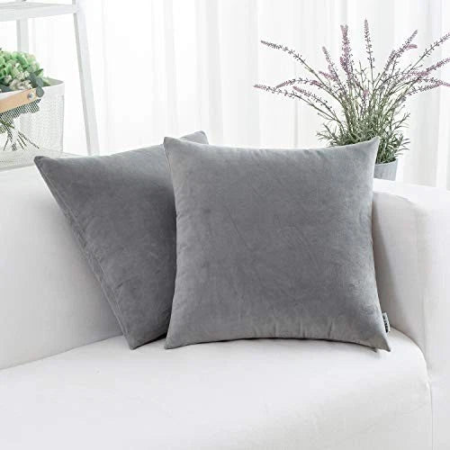 Gray Velvet Throw Pillow Covers 22x22 Inch, Pack of 22" x 22" (Pack of 2) Grey