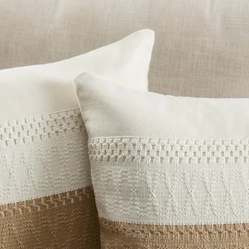 2 Packs Cotton Boho Throw Pillow Covers 20" x 20" (Pack of 2) Contrast/Brown