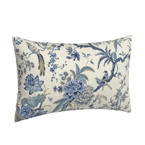 Spring Floral Birds Pillow Covers 12 x 12" x 20" (Pack of 2) Blue Flower Birds