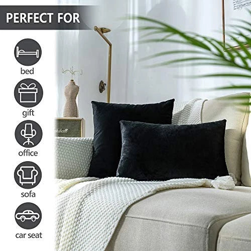Pack of 2 Cozy Velvet Pillow Covers Square 22" x 22" (Pack of 2) Black