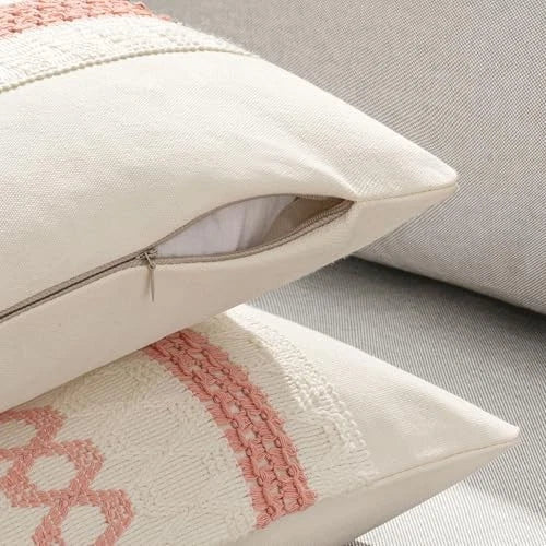 Set of 2 Boho Decorative Pillow Covers 20x20 20" x 20" (Pack of 2) Coral Red