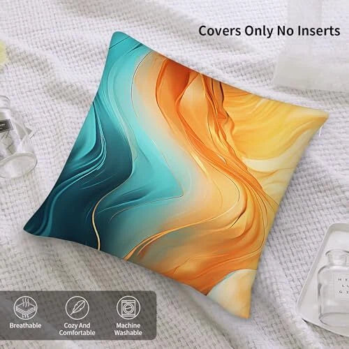 Throw Pillow Covers Set of 2 Turquoise Marble 18" x 18" (Pack of 2) Orange Teal