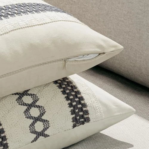Set of 2 Boho Decorative Pillow Covers 18x18 Inch 18" x 18" (Pack of 2) Gray