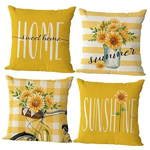 Set of 4 Sunflower Pillow Covers 18x18 Spring 18" x 18" (Pack of 4) B-summer 11
