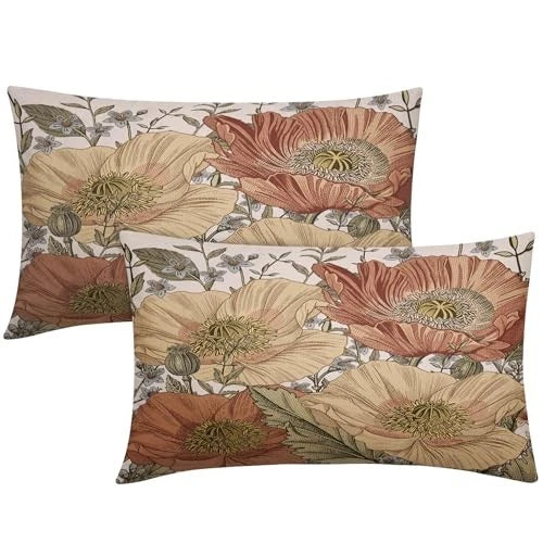 Pillow Covers 12x20 Rustic 12" x 20" (Pack of 2) Brown Rust Red Vintage Floral