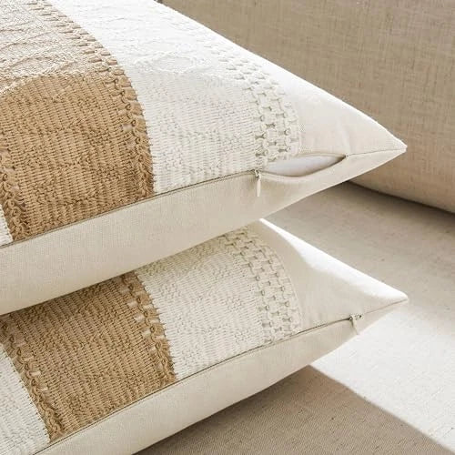 2 Packs Cotton Boho Throw Pillow Covers 20" x 20" (Pack of 2) Contrast/Brown