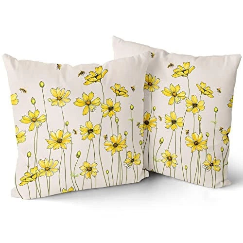 Spring Yellow Floral Pillow Covers 18X18 18" x 18" (Pack of 2) Yellow Flower
