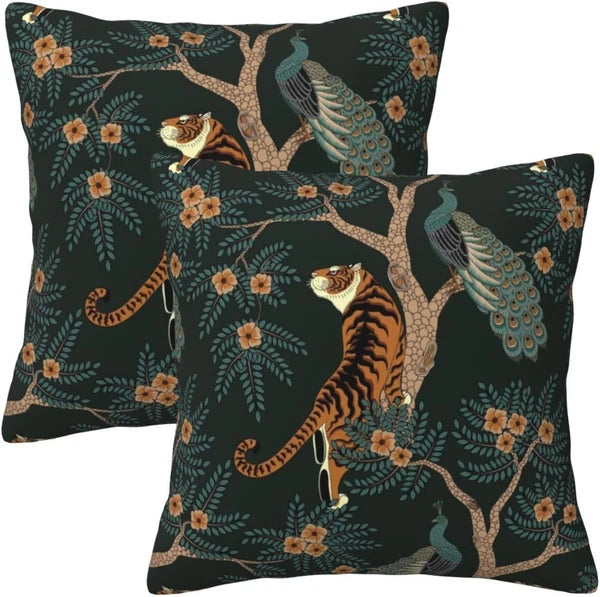 Tiger and Peacock Pillow 18" x (Pack of 2),